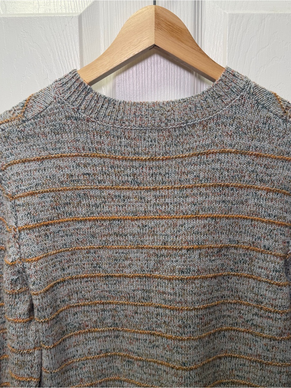 Free People Gray Marled Chevron Knit Crewneck Sweater Women’s Medium - Picture 9 of 13